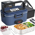 Elektrický obědový box s displejem teploty, 80 W, elektrický obědový box, 1,8 l, elektrický obědový box 12 V/24 V/230 V, termokontejner do auta, nákladního auta, kanceláře (modrý)