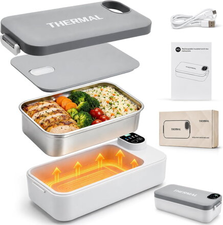 Elektrický obědový box s baterií 7200 mAh, termobox o objemu 900 ml na teplé jídlo, s USB-C